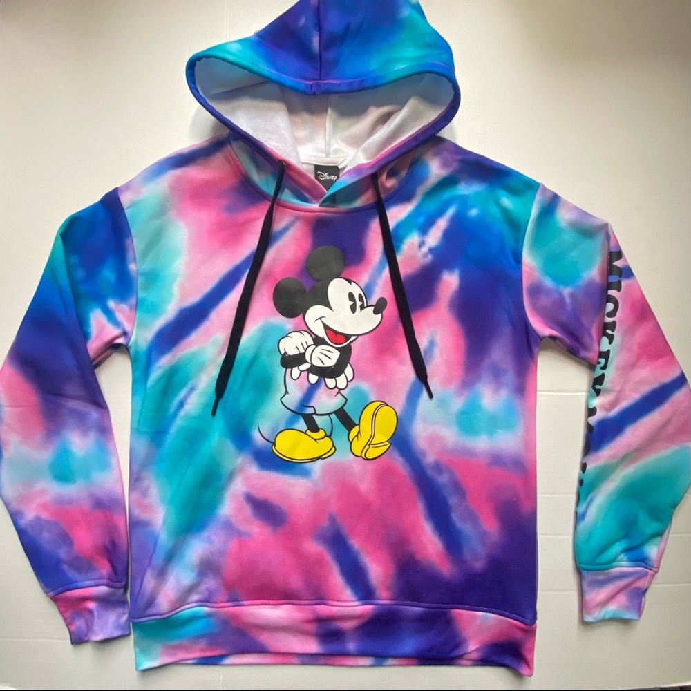 Disney Mickey Mouse Tie Dye Lightweight Hoodie Shirt Sweater Women Size Medium